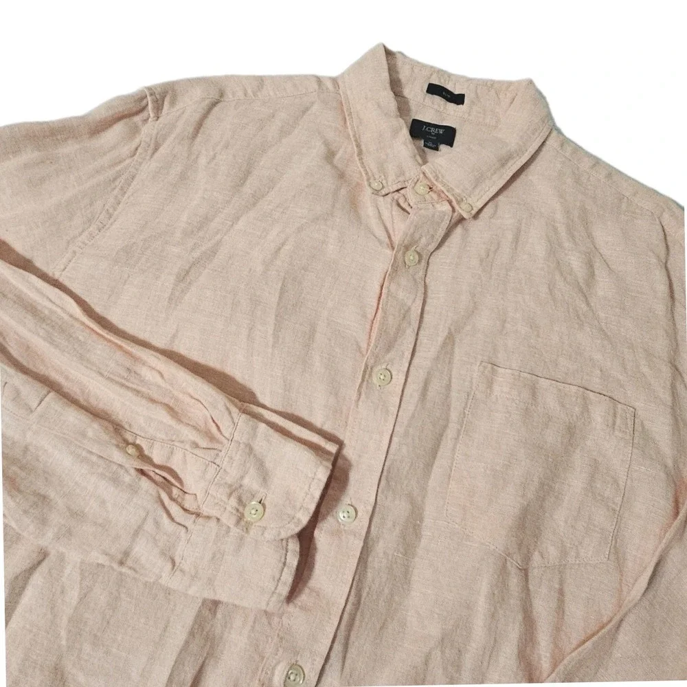J. Crew Linen Shirt Mens XL Salmon Orange Button Down Long‎ Sleeve Lightweight